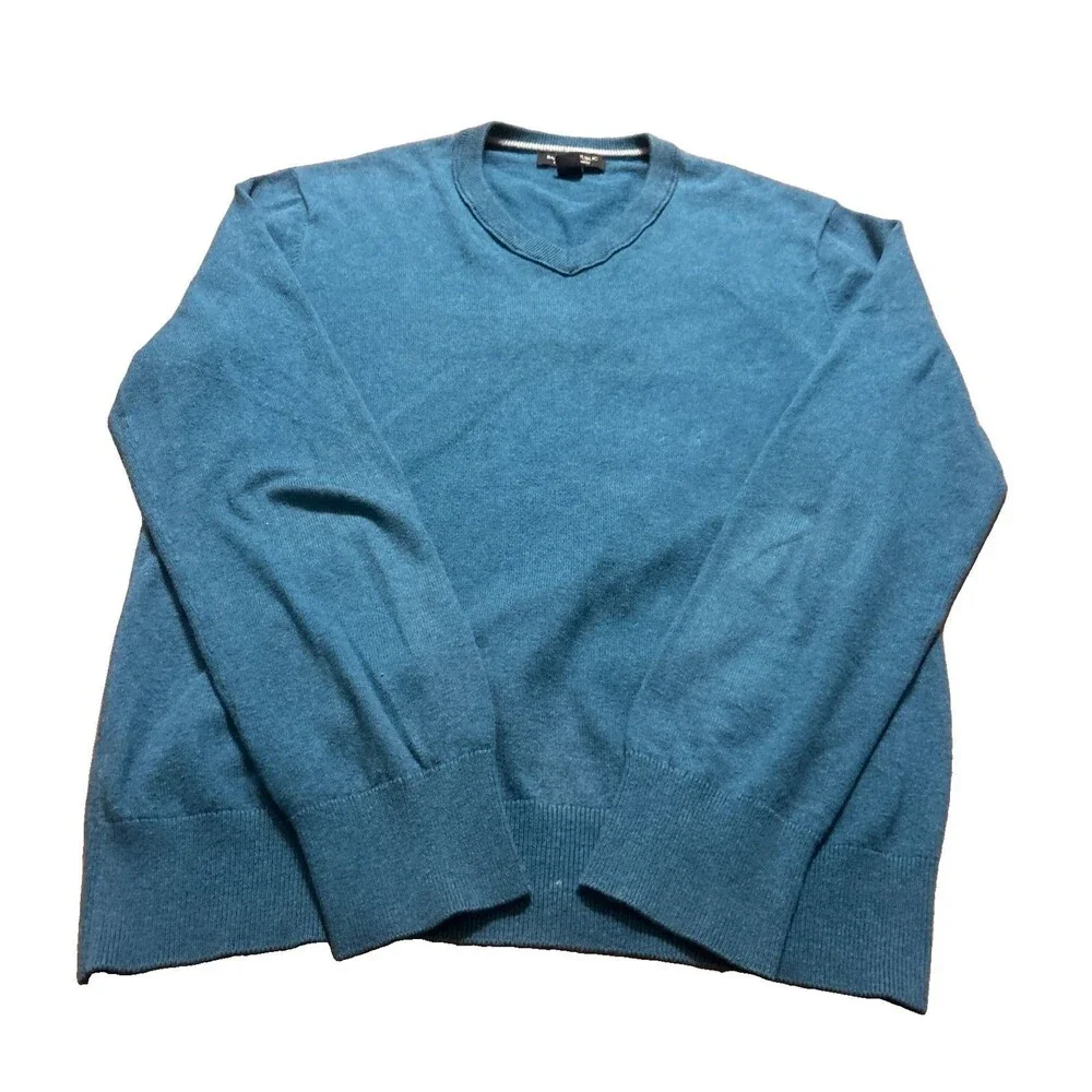 Banana Republic Men Sz M Sweater Blue Teal Cotton Cashmere V-Neck Pullover Soft